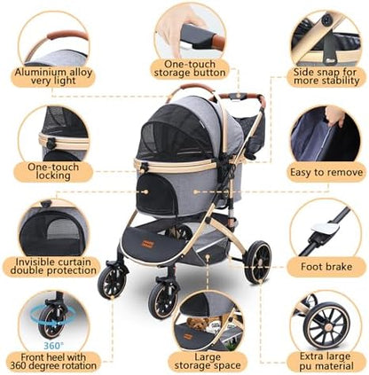 Pettingzoo Dog Stroller with Removable Carrier Foldable Pet Stroller,60 lbs