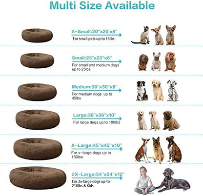 SAVFOX 36 inches Calming Donut Dog Bed - 3X Durable Plush Faux Fur, Machine Washable & Non-Slip, Fits up to 100 lbs, Brown