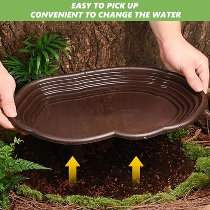 3PCS Tortoise Water Bowl with Ramp Leaf Tortoise Water Food Dish Turtle Pool Tortoise Bathing Pool Reptile Water Dish Large Soaking Dish Box Turtle Habitat Accessories