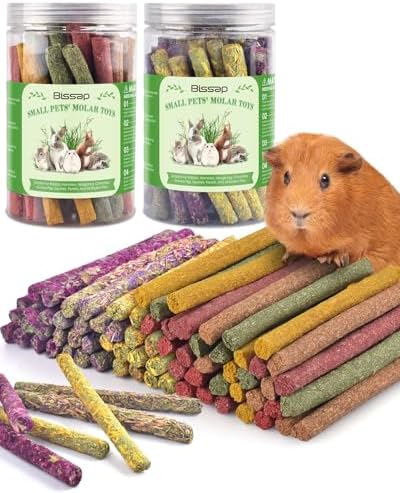 Bissap 72 PCS Rabbit Chew Sticks, Natural Timothy Hay Pumpkin Sugar Beet Carrot Strawberry Rose Dahlberg Daisy Forget-me-not Flower Treat for Bunny Chinchilla Guinea Pig Hamster Small Pet Molar Snack