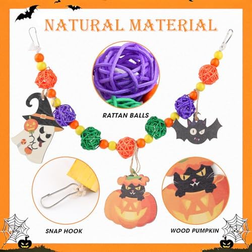 Abizoo Halloween Guinea Pig Bunny Toys Hanging, Natural Wood for Rabbits Teeth Grinding Chinchilla Dwarf Hamster Rat Gerbi Rabbit Chew Toys Treats Small Animals Enrichment Boredom for Cage