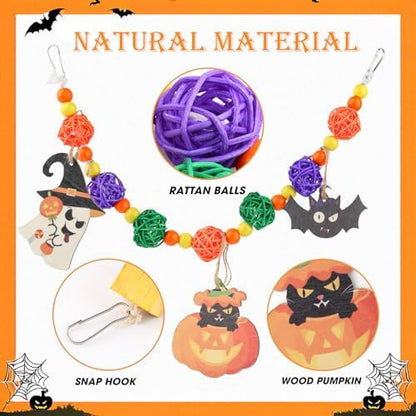 Abizoo Halloween Guinea Pig Bunny Toys Hanging, Natural Wood for Rabbits Teeth Grinding Chinchilla Dwarf Hamster Rat Gerbi Rabbit Chew Toys Treats Small Animals Enrichment Boredom for Cage