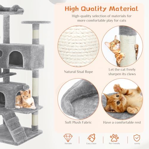 Sweetcrispy 54-inch Cat Tree Tower with Scratching Posts, Indoor Use