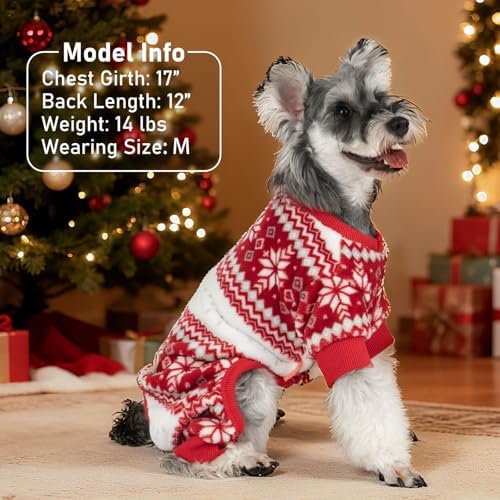 KYEESE Dog Christmas Pajamas for Small Dog Velvet Onesie with Red Snowflake