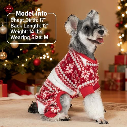 KYEESE Dog Christmas Pajamas for Small Dog Velvet Onesie with Red Snowflake