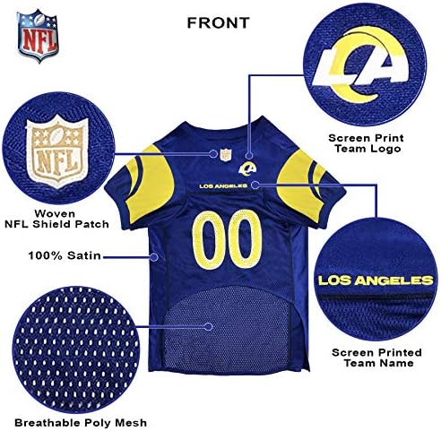 Pets First NFL Los Angeles Rams Dog Jersey, Size XX-Large, Football Shirt Costume for Pet, Dog Sports T-Shirt, NFL Team Clothing for Cats, Licensed Pet Apparel Available in 7 Sizes and 32 Teams