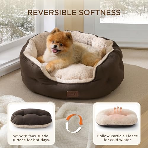 Bedsure Small Dog Bed Washable,Round Cat Beds for Indoor Cats,25in Brown