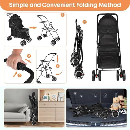 Double Pet Stroller for Dogs and Cats,Cat Strollers for 2 Cats,Black