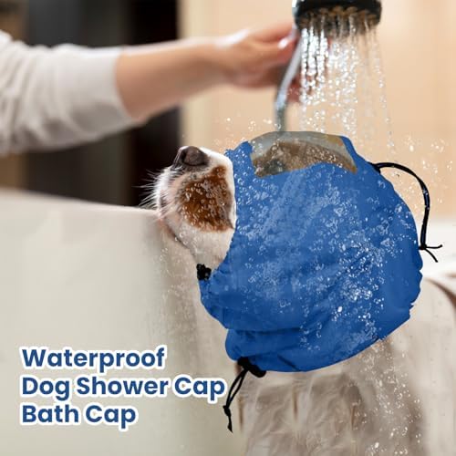 Nanaki Adjustable Shower Caps for Dogs Ear Covers for Bath, Shower Cap Reusable Waterproof, Dog Ear Muffs Snood Protection for Head Protection Hair Cap Bathing Grooming Swimming