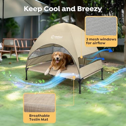 Veehoo Outdoor Dog Bed with Canopy, Cooling Elevated Dog Shade for Outside