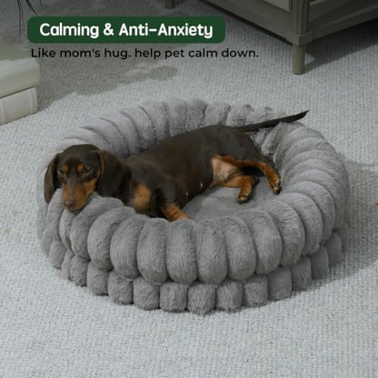 BALANCE Luxury Donut Dog Bed, 24 Inches Round Dog Beds for Small Dogs Washable, Orthopedic Calming Pet Bed for Puppy and Cats with Anti-Slip Bottom (Gray)