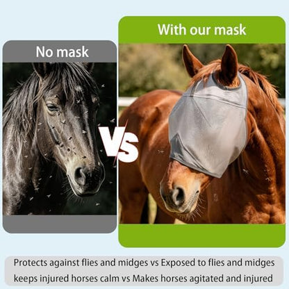 Raelitego Horse Fly Mask Without Ears, Breathable Mesh UV Protection (L)
