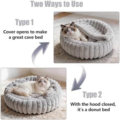 Cat Beds for Indoor Cats, 2 in 1 Cat Cave Bed Kitten Bed for Small Pets, Small Dog Bed with Cover, Pet Bed for Puppy and Kitten with Anti-Slip Bottom-Light Gray-24 inches