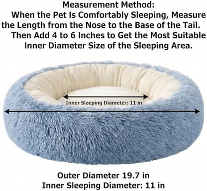 Calming Donut Pet Bed, Fluffy Long Fur Outer & Short Fur Inner, Sweat-Free & Cozy, Non-Slip Bottom, for Small Medium Dogs, Cats, Puppies & Kittens (Pink, 19.7 in)