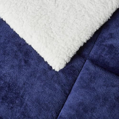 Amazon Basics Reversible Sherpa Comforter Set with Pillow Sham, Twin/Twin XL, Navy (Pack of 2)