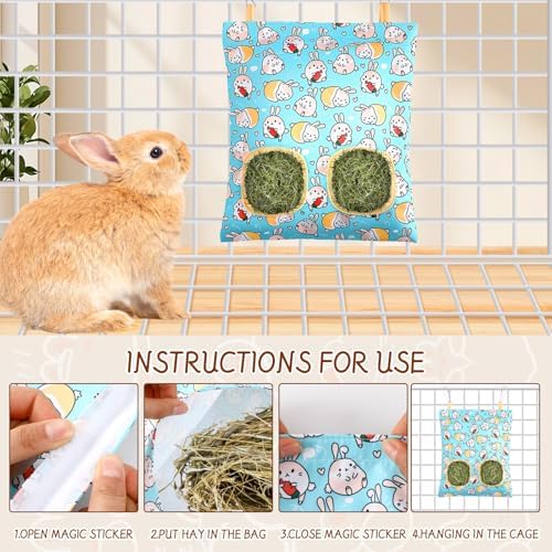 UPINS 3Pack Guinea Pig Hay Feeder Bag,Bunny Rabbit Cage Bag Hanging Holder