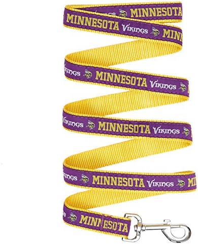 Pets First NFL Licensed Minnesota Vikings Pet Leash, Size Medium – Durable Satin Dog & Cat Walking Strap and Pet Tether with Embroidered Team Name & Logo