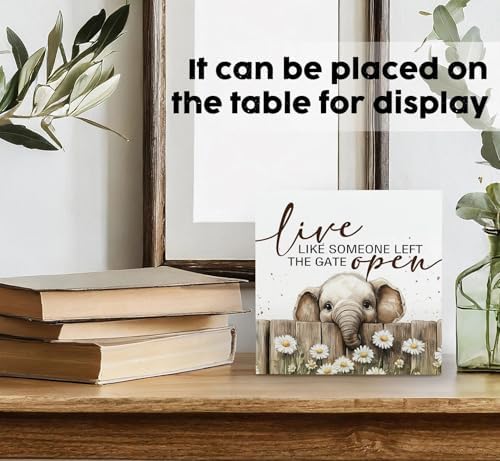 Nursery Elephant Classroom Bathroom Decor Sign, Cute Live Like Someone Left The Gate Open Wooden Signs For Home Decor,Elephant Gifts For Kids Boys Girls, 6x6 Decorative Signs & Plaques