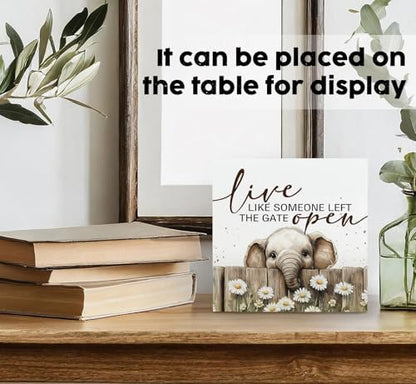 Nursery Elephant Classroom Bathroom Decor Sign, Cute Live Like Someone Left The Gate Open Wooden Signs For Home Decor,Elephant Gifts For Kids Boys Girls, 6x6 Decorative Signs & Plaques