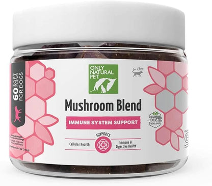 Only Natural Pet Mushroom Blend Immune System Support Supplement for Dogs - Boost Healthy Cellular, Digestive, & Liver Function - Multivitamin Beta-Glucan & Antioxidant - Bacon Flavor 60 Soft Chews