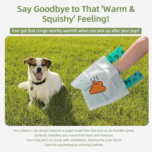 2-Ply Dog Poop Bags with Paper Towels-50 Pieces-Ultra Thick and Leakproof Pet Waste Pick-up Bags-no more warm & yuck feeling