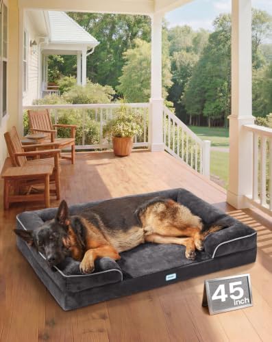 OhGeni Orthopedic Large Dog Bed Couch Sofa with Memory Foam, 45-inch(Black)