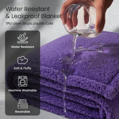 Waterproof Purple Dog Blanket for Couches Beds Covers Reversible Calming Pet Blankets for Large Dogs Puppy Cats Leakproof Sofa Couch Washable Cover Cat Fluffy Fleece Pet Cover for Warm-XL-85x57in