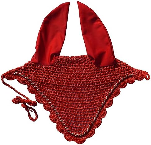 Elegant Horse Ear Bonnet, Fly Veil & Fly Mask – Superior Fly Protection with Style and Comfort for Every Ride (RED, Horse/Full)