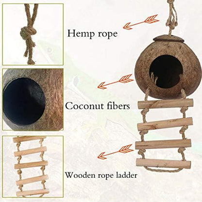 Hamiledyi Lizard Coco Den Reptile Hideouts Gecko Coconut Shell Hut Coconut hut for Geckos Bearded Dragon Tank Accessories Coconut Lizard Hut with Ladder - Natural Coconut Fiber