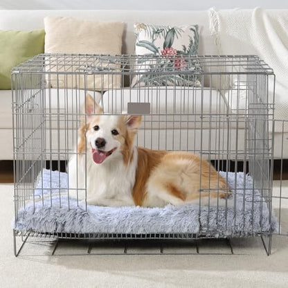Large Dog Bed Crate Pad 35", Washable Soft Plush Pet Mats for Sleeping Grey