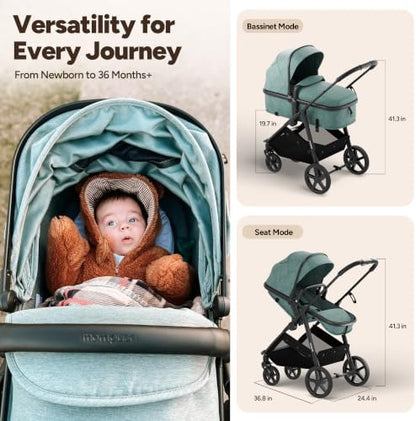 Mompush Wiz 2-in-1 Bassinet Stroller with Car Seat Adapter, Reversible Seat