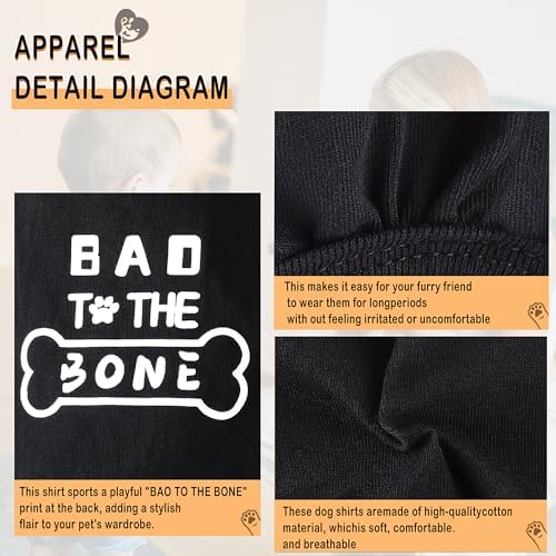 Discover Cozy Cotton Canine Wear: Soft, Lightweight, and Breathable Dog Shirt Vest with Eye-Catching Graphics(Bad to the Bone), Keeping Your Furry Friend Warm and Comfy! Black S