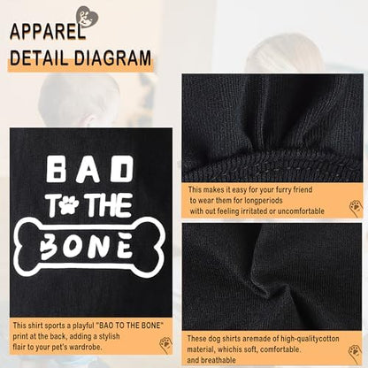 Discover Cozy Cotton Canine Wear: Soft, Lightweight, and Breathable Dog Shirt Vest with Eye-Catching Graphics(Bad to the Bone), Keeping Your Furry Friend Warm and Comfy! Black XL