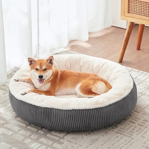 33 inches Calming Donut Dog Bed for Medium Plus Dogs,Dark Grey