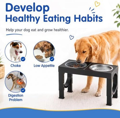 XIAZ Elevated Dog Bowls Large Breed Raised Dogs Bowl Stand Large/Medium Sized Dog Slow Feeder Dogs Bowls Food Water Stands 5 Heights Adjustable 9/11/12/14in Pet Feeder Dish Station