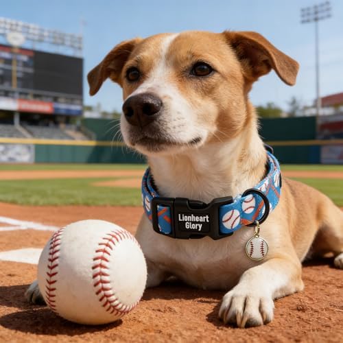Lionheart glory Cute Dog Collar - Baseball Dog Collars, Blue Adjustable Pet Collar for Small Dogs Puppy Male Female Summer Pet Collars