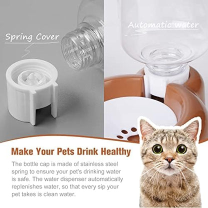 Dog Bowls, Cat Food and Water Bowl Set with Water Dispenser and Stainless Steel Bowl for Cats and Small Dogs - Brown