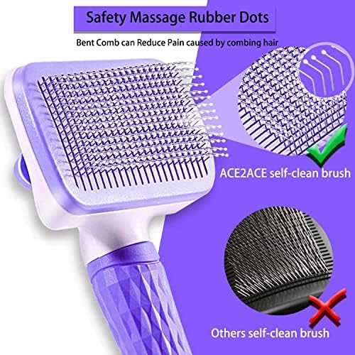 Pet Grooming Brush for Cats & Dogs, Self-Cleaning Undercoat Deshedding & Massage Tool, Purple