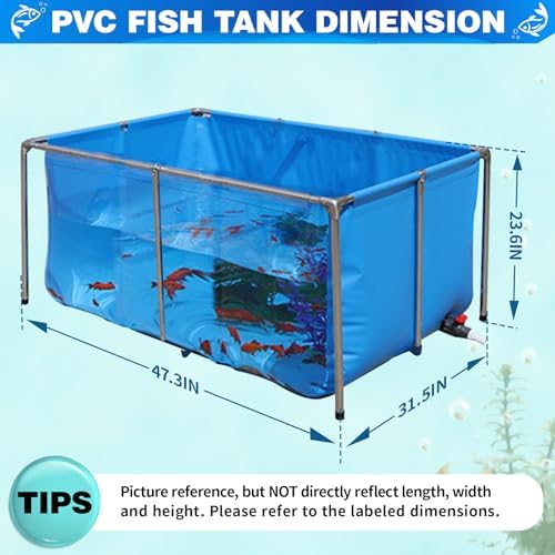PVC Fish KOI Aquarium Tank w/ Clear View Panel(47.3"L*31.5"W*23.6"H,135Gal)