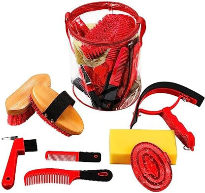 Cunhill 9 Pcs Horse Grooming Kit Tack Room Supplies, Cute, Red