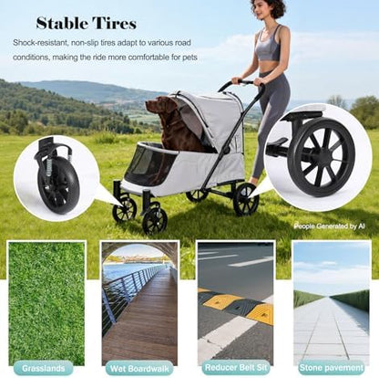 Pet Stroller with Ramp for Large Dog up to 132lbs Portable&Foldable