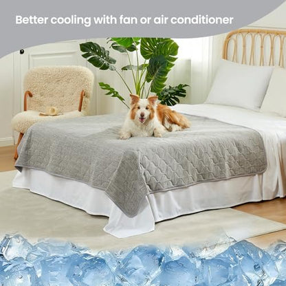 Cozy Bliss Deluxe Leakproof Cooling Blanket for Large Dogs Q-Max 0.5, Soft & Durable Washable Pet Cooling Mat for Hot Weather, Livingroom, Couch & Bed Protector for Cats, Silver Grey, 60"x80"