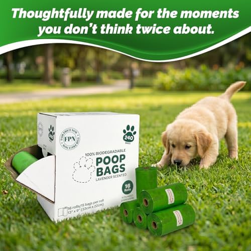 Dog Poop Bags Unscented 16 Rolls 240 Bags | Pet Waste Bags Leak Resistant with Fresh Lavender Scent | Dog Waste Bags Rolls Fit Most Dispensers for Small & Large Dogs