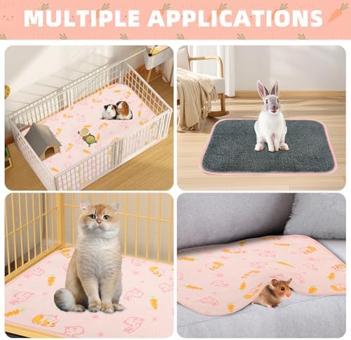 Homimp 2 Pack Guinea Pig Cage Liners,Washable Small Animal Bedding,Waterproof Reusable & Anti Slip Guinea Pig Pee Pad Fast and Super Absorbent Mat for Small Animal Rabbit Bunny Hamster,Pink 16"x24"