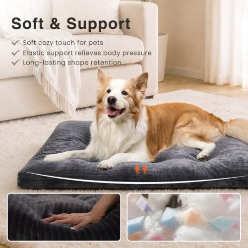 KSIIA Washable Dog Crate Bed Kennel Mat for Large Dogs,48 x 29 Inch, Gray