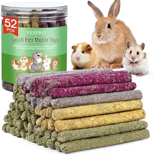 52Pcs Rabbit Chew Sticks, Guinea Pig Toys, Natural Timothy Teeth Stick