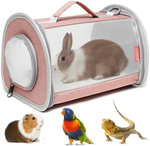Guinea Pig Carrier Travel Small Animal Carrier Bag Lizard Bird Rabbit Carrier Cage Squirrel Breathable Bag Portable Travel Hamster Small Pet Hangbag (Large, Pink)