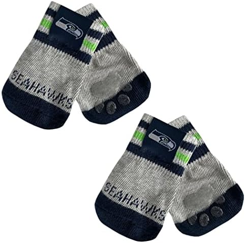 NFL Seattle Seahawks Anti Slip Dog Socks with Elastic Ribbed Top, Size Medium/Large. Indoor/Outdoor Socks, Best Dog Paw Protector, 2 Pairs, Cool Puppy Supplies with NFL Logo of Seahawks Football Team