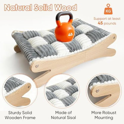 Plush Elevated Cat Bed - Cozy Raised Cat Hammock with Solid Wood Frame, Soft Furry Cushion for Indoor Cats & Small Dogs, Multi-Color Options(Black White)