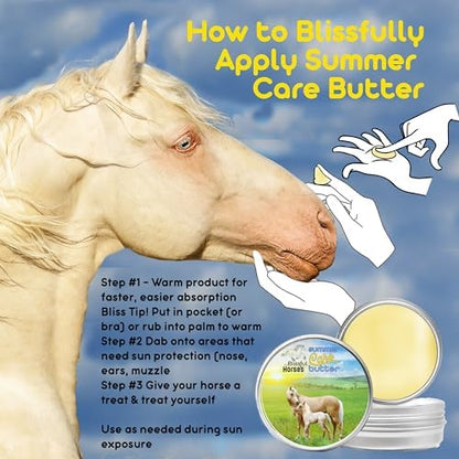 The Blissful Horses Summer Care Sun Butter, Gentle Horse Sunscreen, Easy-to-Apply Equine Sunblock Solution, Must-Have Horse Essentials for All Day Sun Protection, 2 oz.